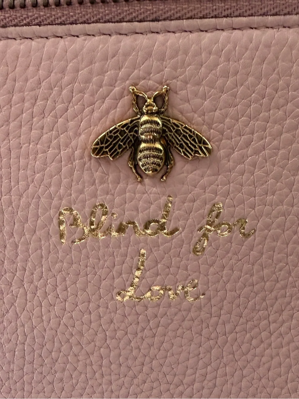 Gucci Pink Love Is Blind Pebbled Leather Bee Cosmetic Pouch